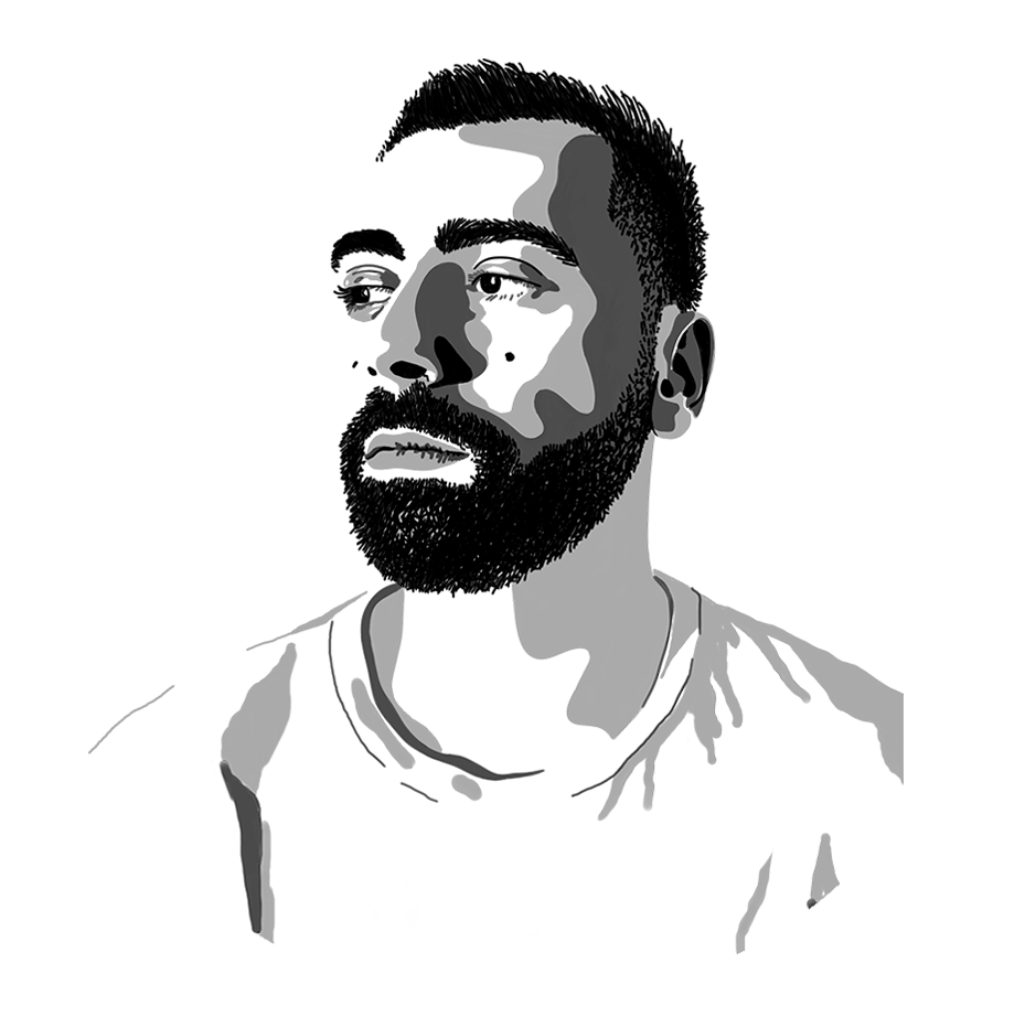 Illustration numérique noir et blanche du portrait de Nathalan.